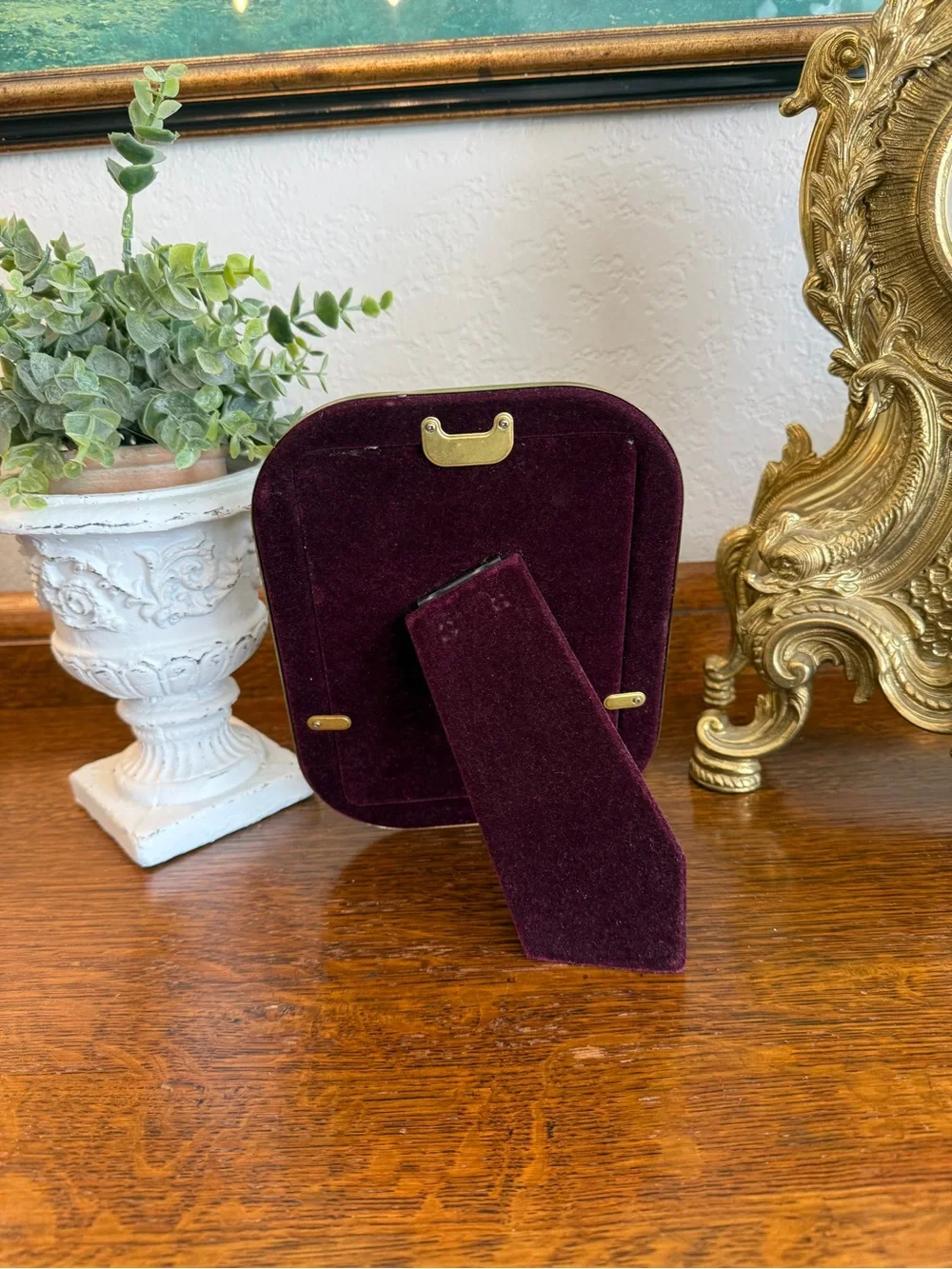 Vintage Solid Brass 5” X 7” Photo Frame with Gothic Black Cat